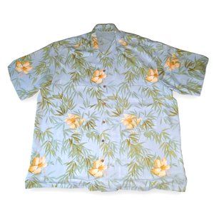 Tommy Bahama Mens Floral Light Blue Hawaiian Silk Aloha Camp Shirt XXL 2XL